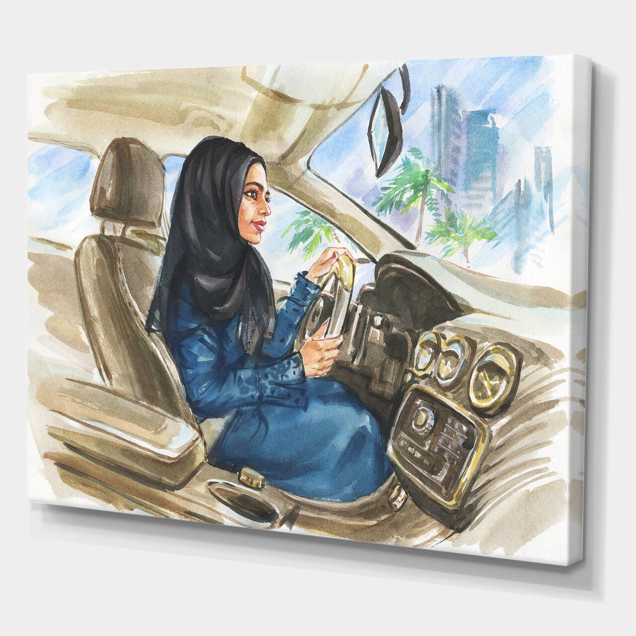 Designart - Arabian Woman Driving A Car I - Modern Canvas Wall Art Print